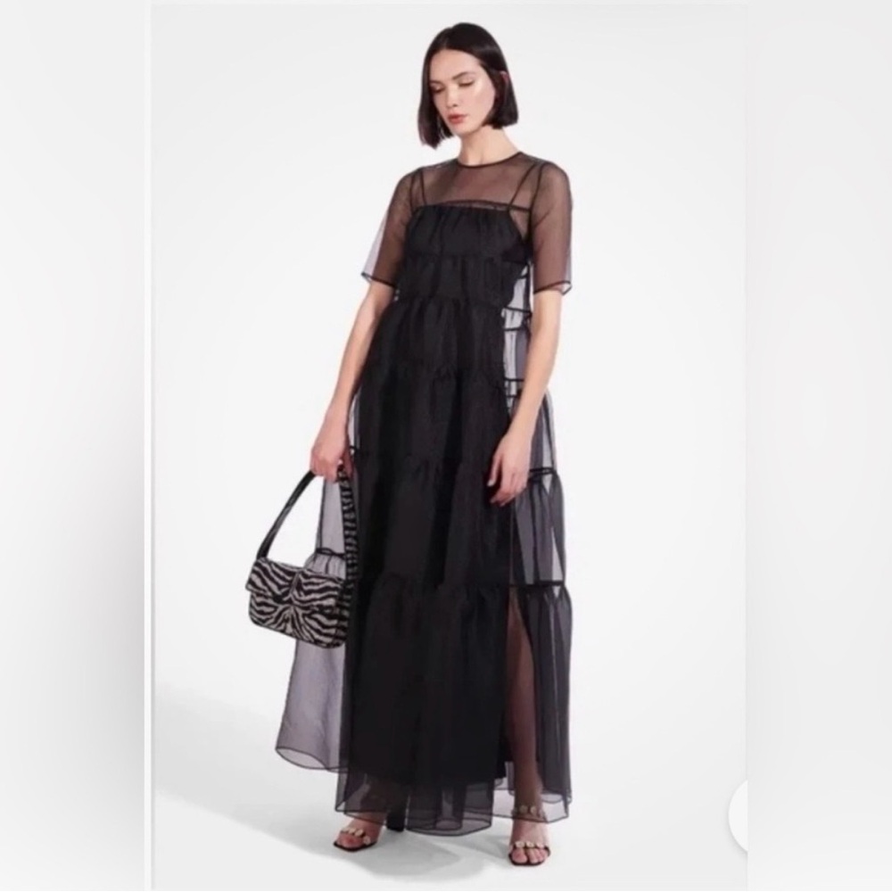 STAUD Black Sheer Maxi Dress